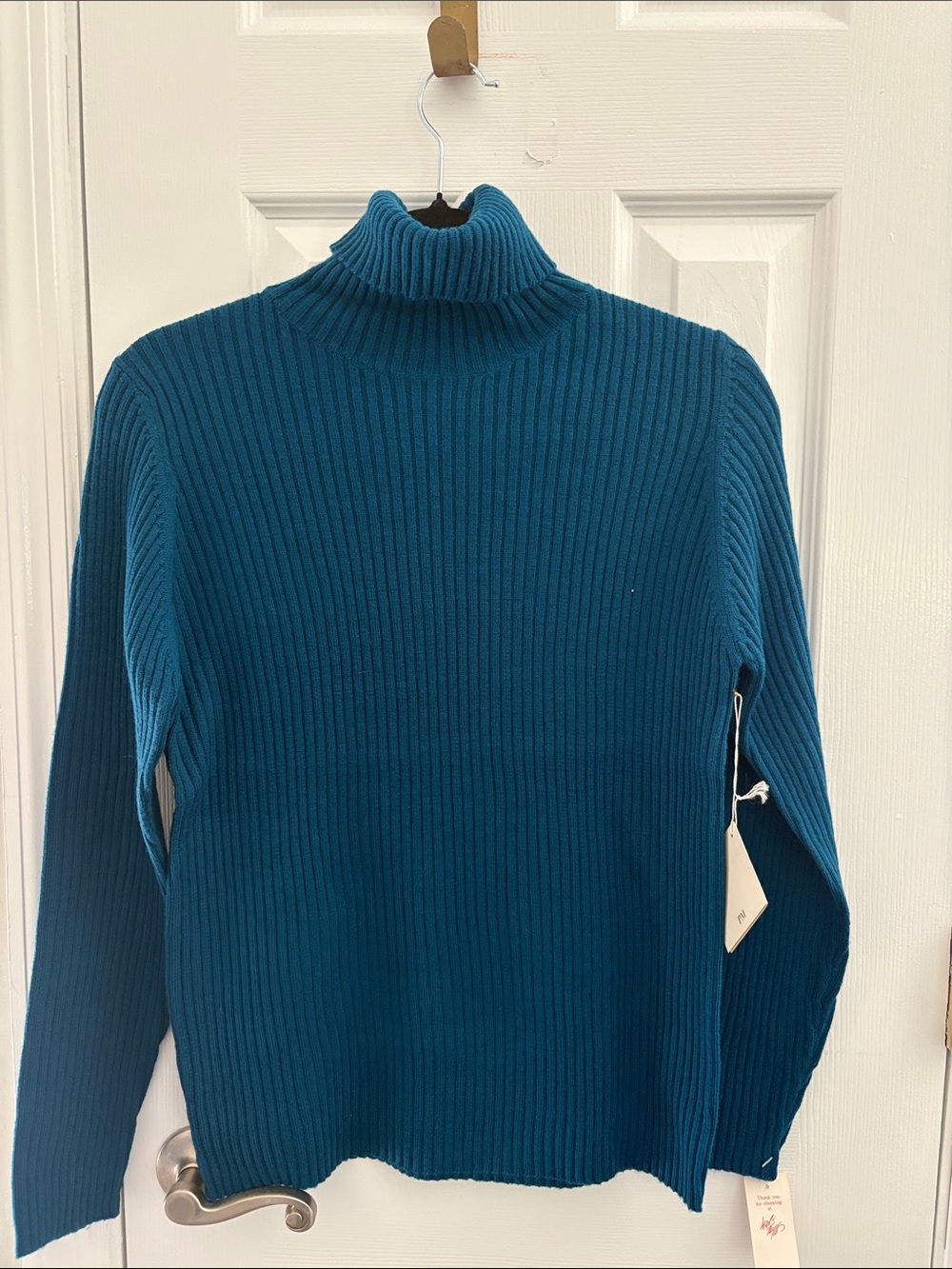 Lord & Taylor Teal Ribbed Turtleneck Sweater